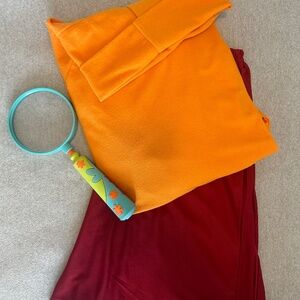 Scooby Doo Velma Costume Adult Women OS Shirt/Skirt/Socks/Magnifying Glass *READ